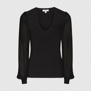 Reiss Classic Black V-Neck Blouse